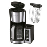 Imagen de la cafetera Ninja con jarra de vidrio para 12 tazas, que permite preparar café estilo Clásico o Rico con intensidad ajustable. Incluye función de lote pequeño (1-4 tazas) y programación de 24 horas para disfrutar café recién hecho a cualquier hora.