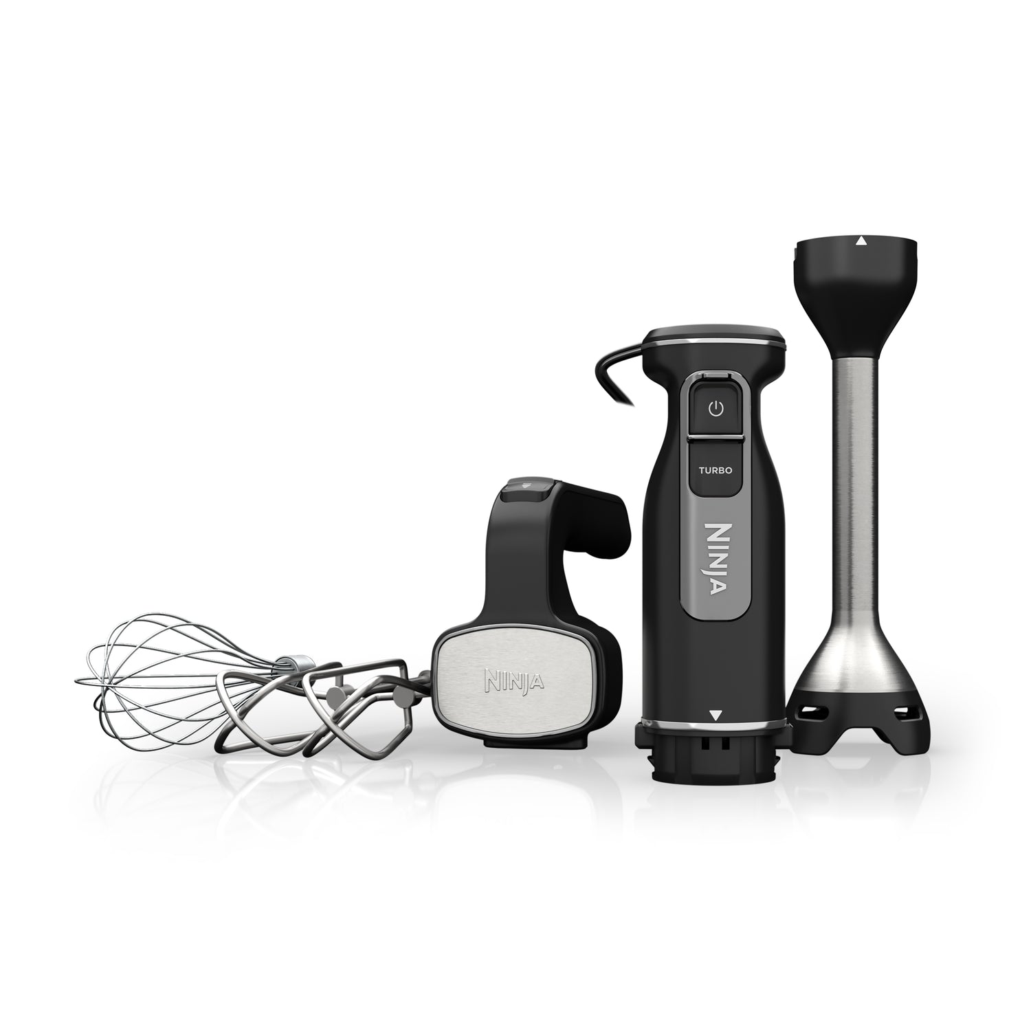Imagen del Sistema de Batidora de Potencia Ninja® Foodi® con motor potente y PowerBase™. Permite mezclar, batir y licuar ingredientes difíciles, masa para galletas, batidos y sopas, usando dos accesorios intercambiables para mayor versatilidad en la cocina.